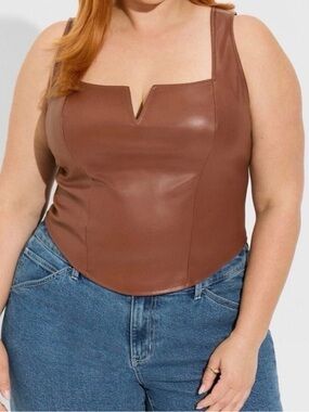 Torrid Faux Leather Corset Top - Cognac Brown - Size 1